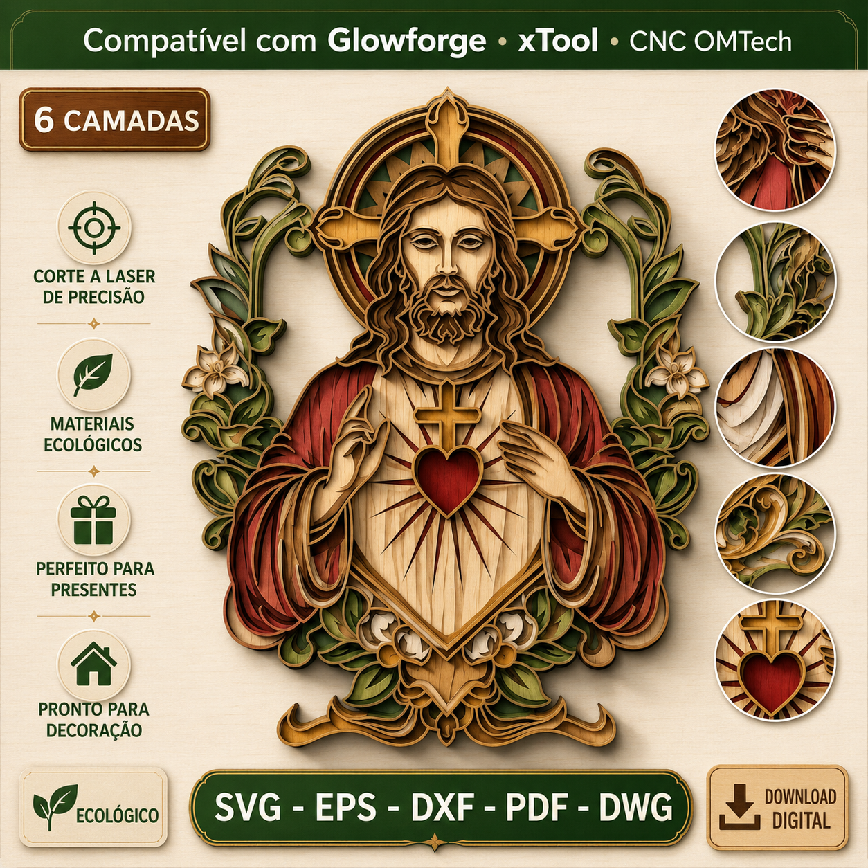 Coleção Religiosa 3D completa com 12 arquivos de Jesus e Virgem Maria para corte a laser — imagem 6