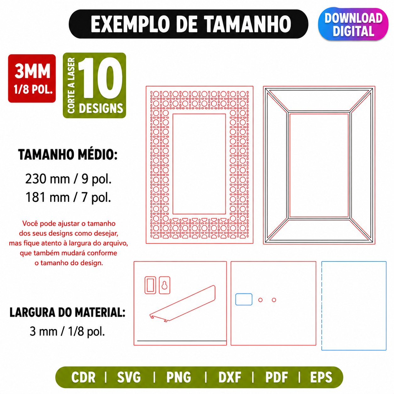 Pack com 10 porta-retratos em MDF para corte a laser com arquivos CDR SVG DXF PDF e EPS — imagem 5