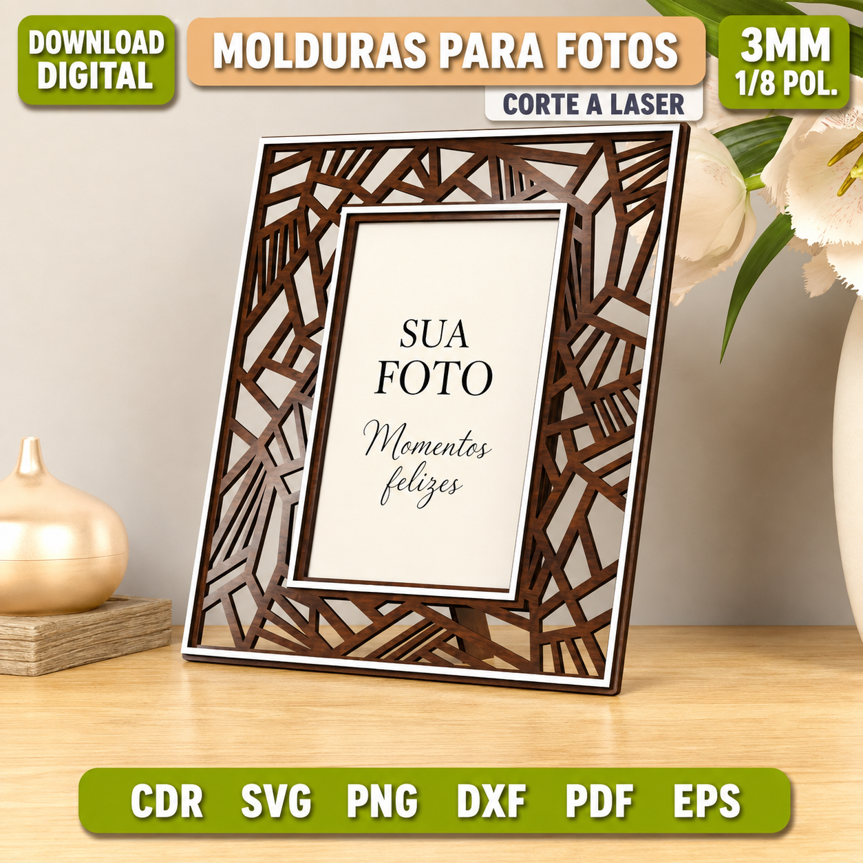 Pack com 10 porta-retratos em MDF para corte a laser com arquivos CDR SVG DXF PDF e EPS — imagem 3