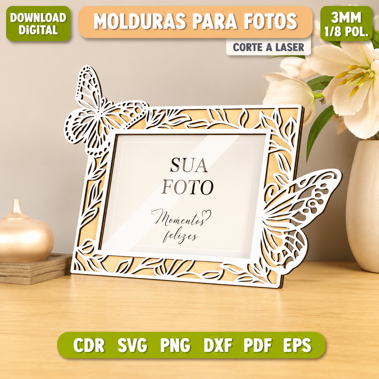 Pack com 10 porta-retratos em MDF para corte a laser com arquivos CDR SVG DXF PDF e EPS — imagem 2