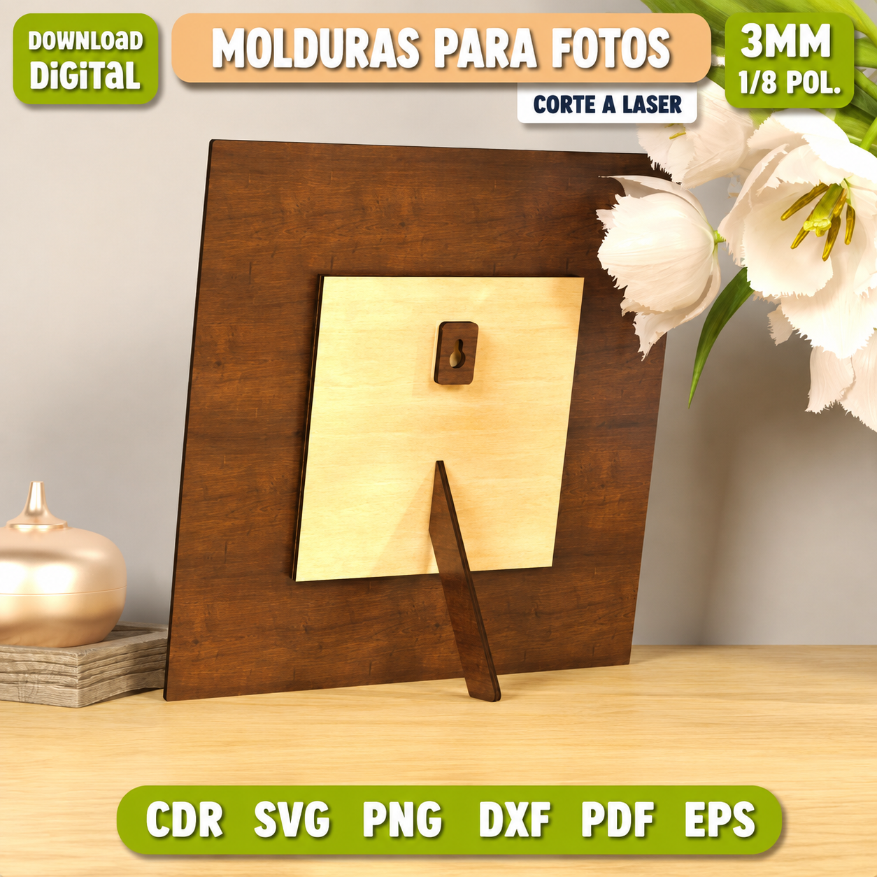 Pack com 10 porta-retratos em MDF para corte a laser com arquivos CDR SVG DXF PDF e EPS — imagem 4