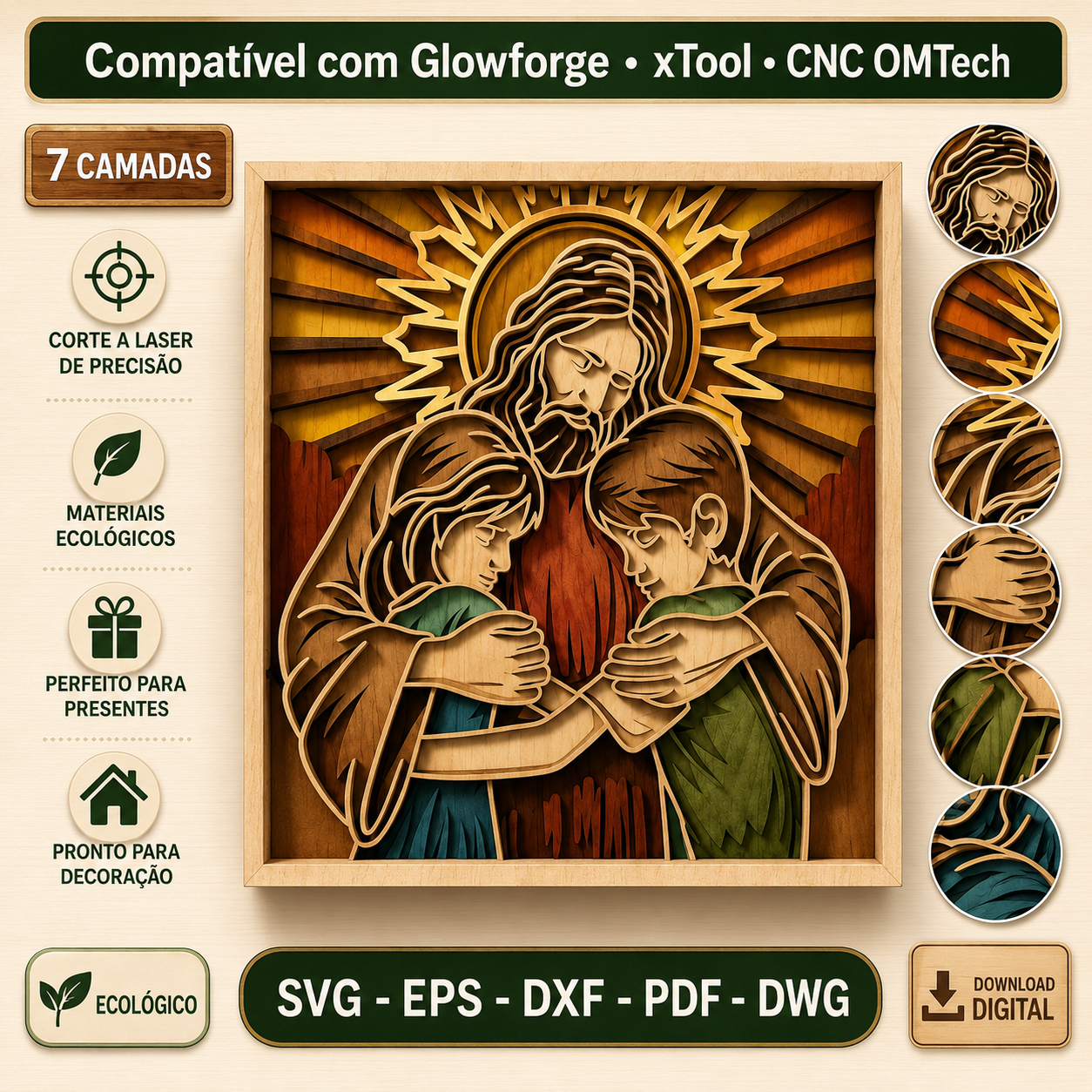 Coleção Religiosa 3D com 6 arquivos de Jesus para corte a laser em MDF — imagem 5