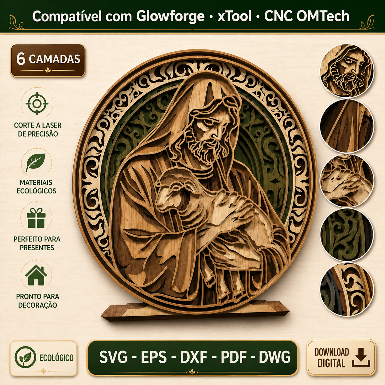 Coleção Religiosa 3D com 6 arquivos de Jesus para corte a laser em MDF — imagem 3