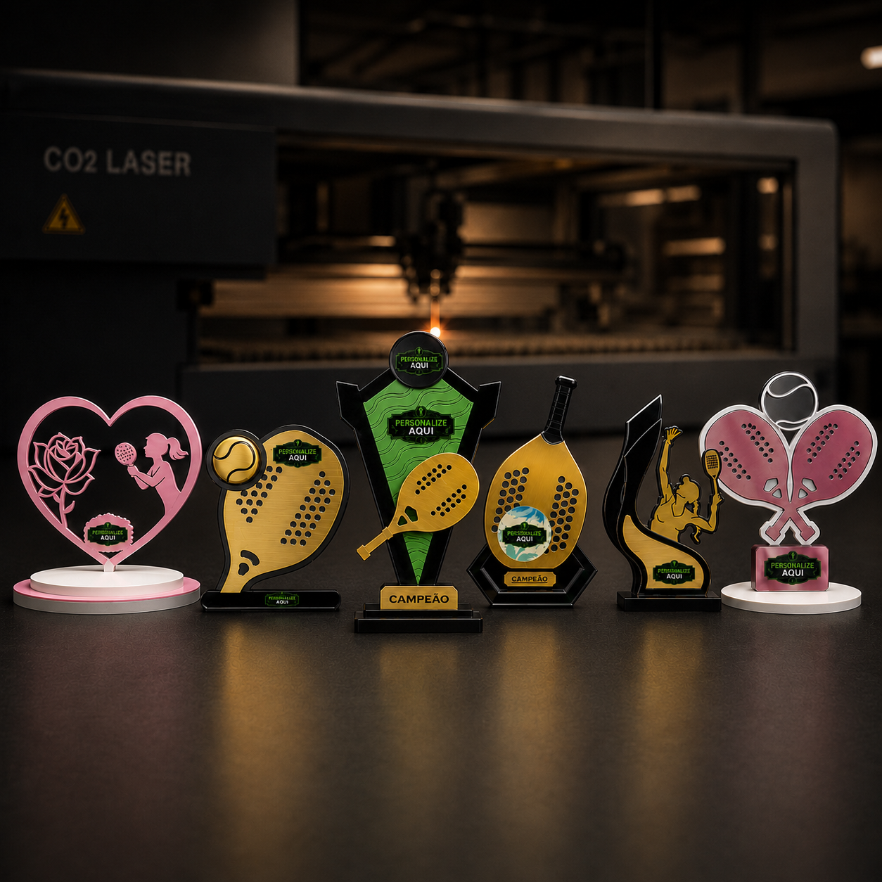 Pack com 6 arquivos de troféus para Beach Tennis para máquina laser em MDF e acrílico