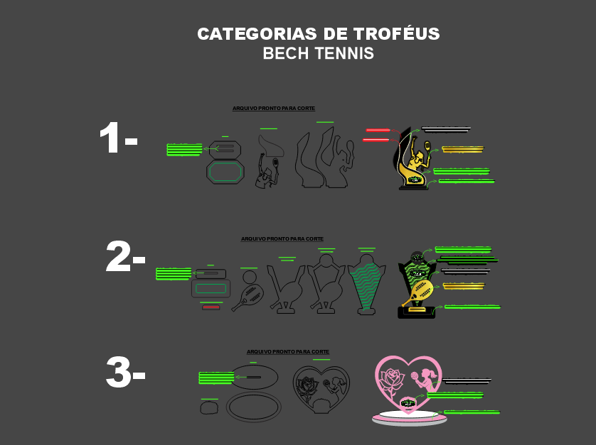 Pack com 6 arquivos de troféus para Beach Tennis para máquina laser em MDF e acrílico — imagem 3