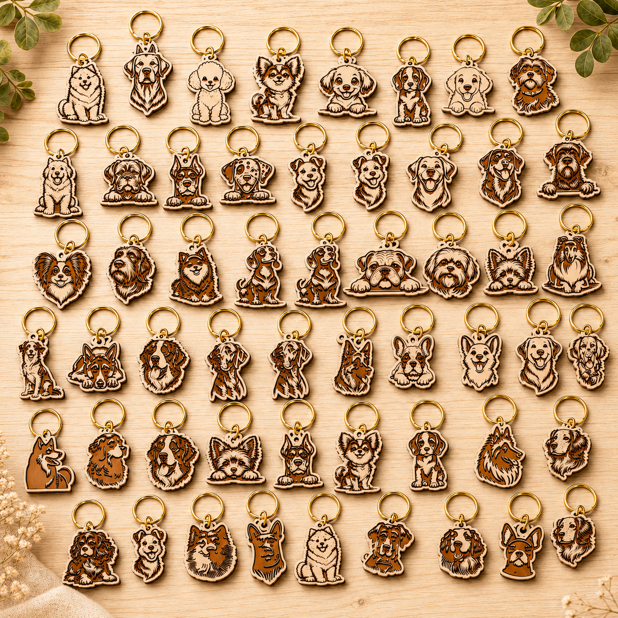 Pack premium com 115 arquivos de chaveiros de cachorros para corte a laser em MDF — imagem 3