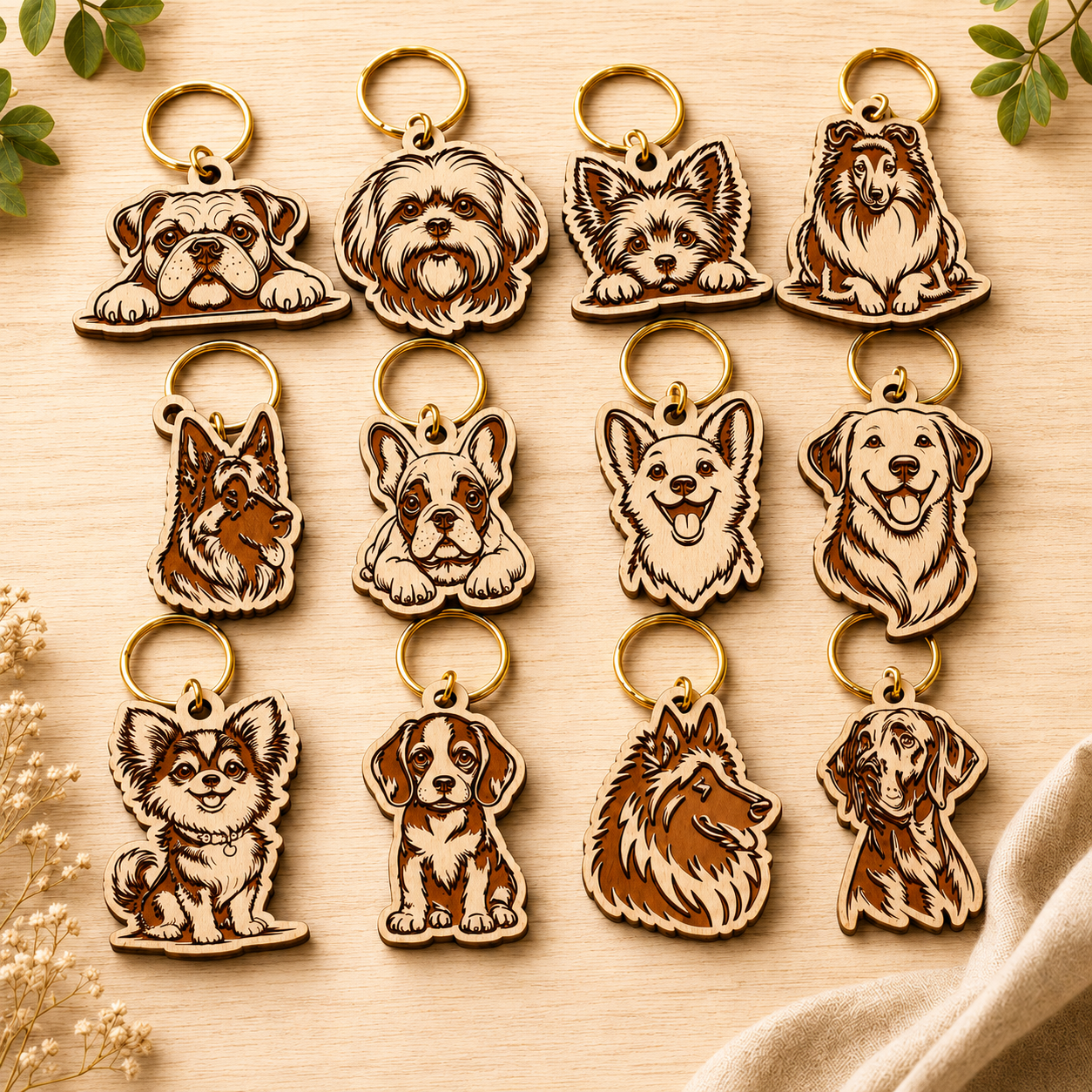 Pack premium com 115 arquivos de chaveiros de cachorros para corte a laser em MDF — imagem 2