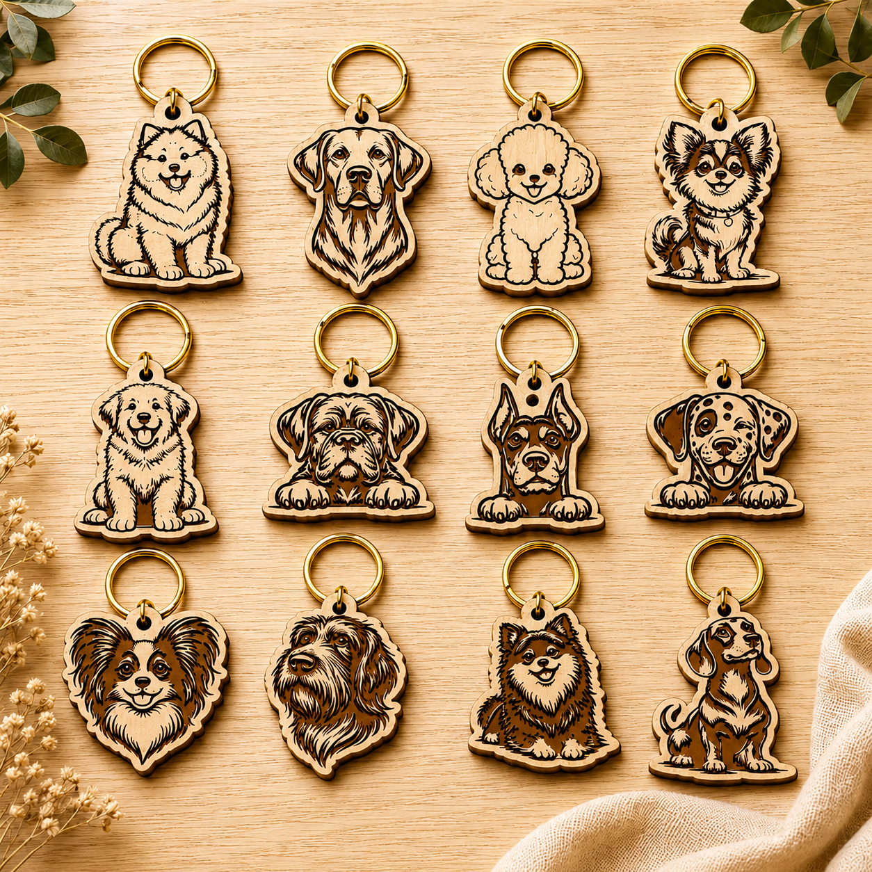 Pack premium com 115 arquivos de chaveiros de cachorros para corte a laser em MDF — imagem 4