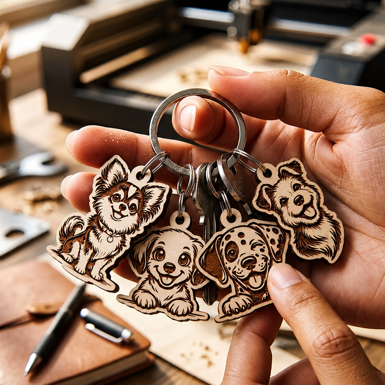 Pack premium com 115 arquivos de chaveiros de cachorros para corte a laser em MDF — imagem 5