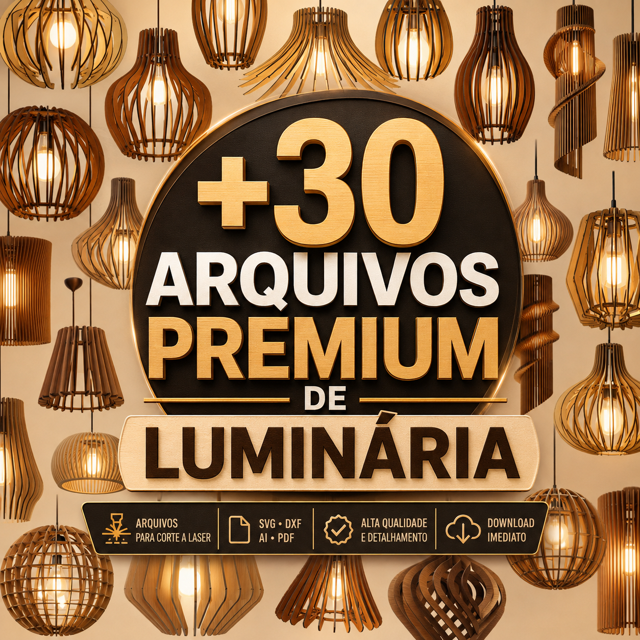 Pack com mais de 30 arquivos premium de luminárias para corte em máquina laser